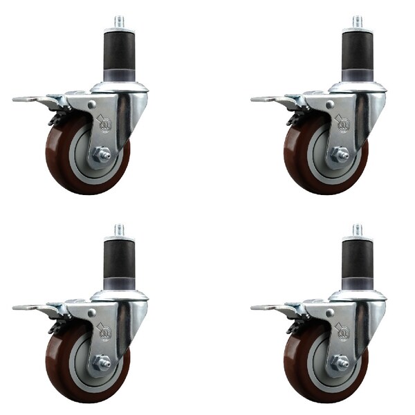 Service Caster 3.5'' Maroon Poly Swivel 1-5/8'' Expanding Stem Caster Set Total Lock Brake, 4PK SCC-EXTTL20S3514-PPUB-MRN-158-4 - main